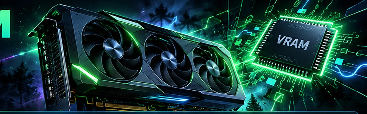 Glowing graphics card and video-memory circuitry, concept artwork